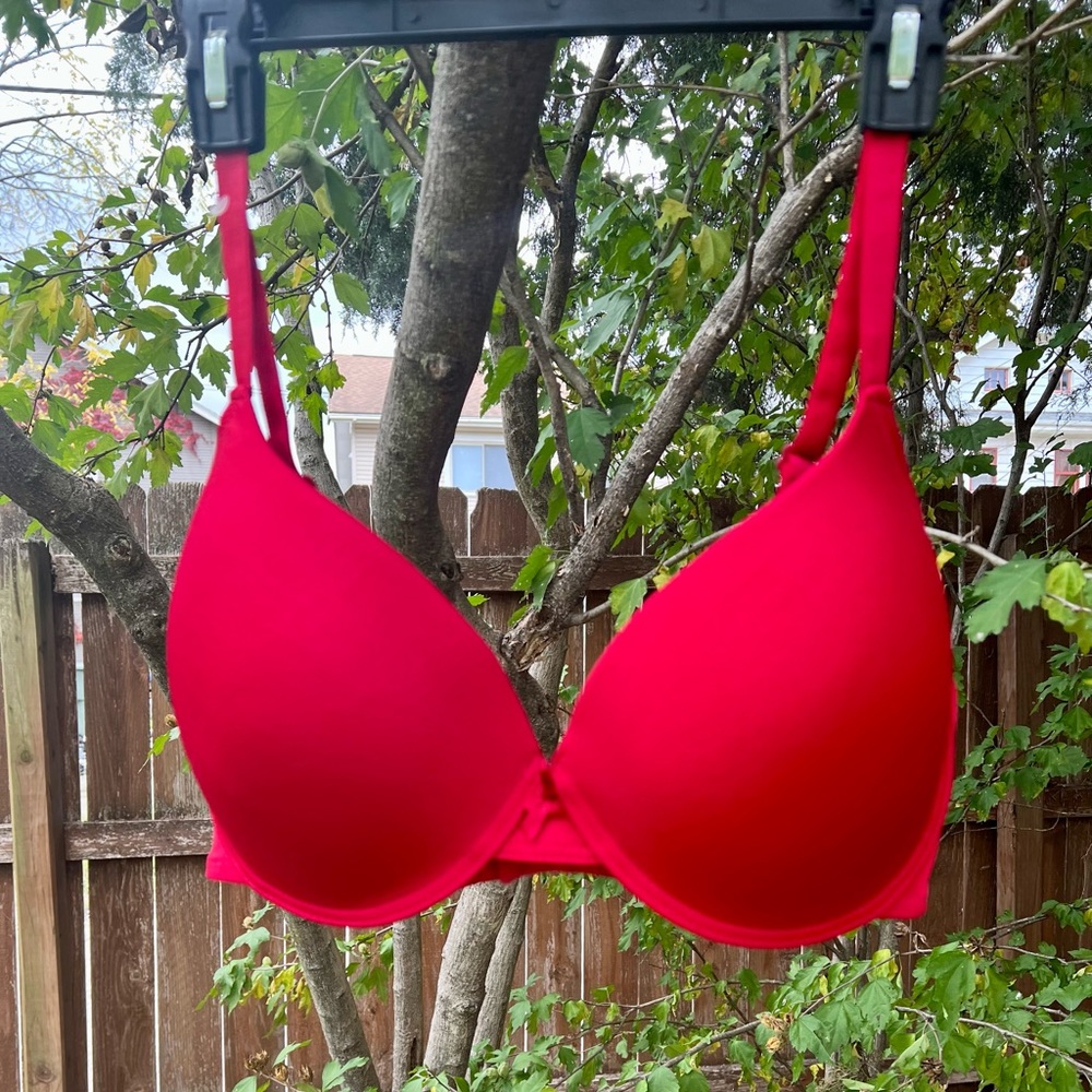 New Adrienne Vittadini Cherry Red Bra Lightly Padded Plunge Pushup 42D underwire